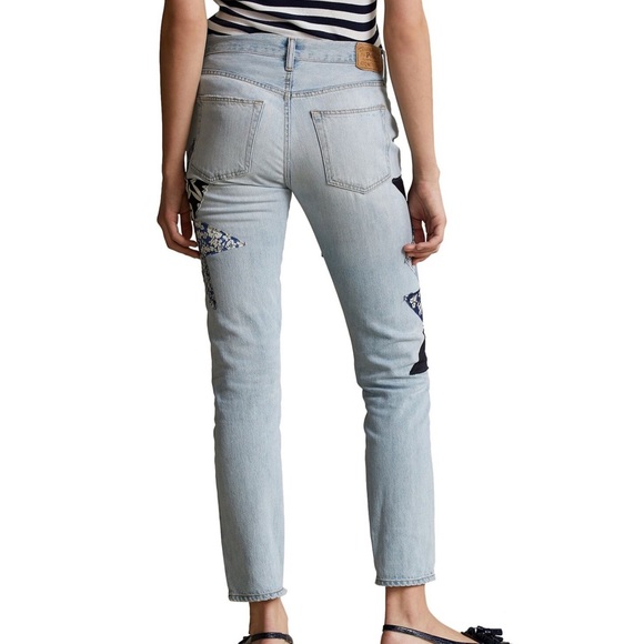 Polo Ralph Lauren BLUE Women's Quilted Patchwork Boyfriend Jeans - Picture 5 of 6